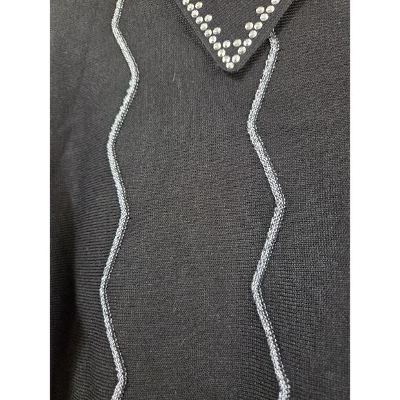 Cable & Gauge Rhinestone Glitter Black Silver Collared Chic Sweater NWT Medium - Picture 6 of 13